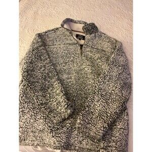 Grizzly Sherpa Fleece Gray Pullover Jacket Quarter Zip Pockets Mock Neck Large